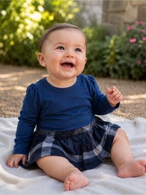 Baby kid dress 3/6 months Burberry long sleeves blue